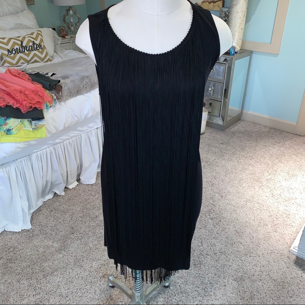 NWT Eight Sixty Black Fringe Dress